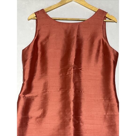Talbots Silk Wool Shift Tank Dress 12 Petite Peach Rusty Shiny Cocktail Career - Picture 3 of 9